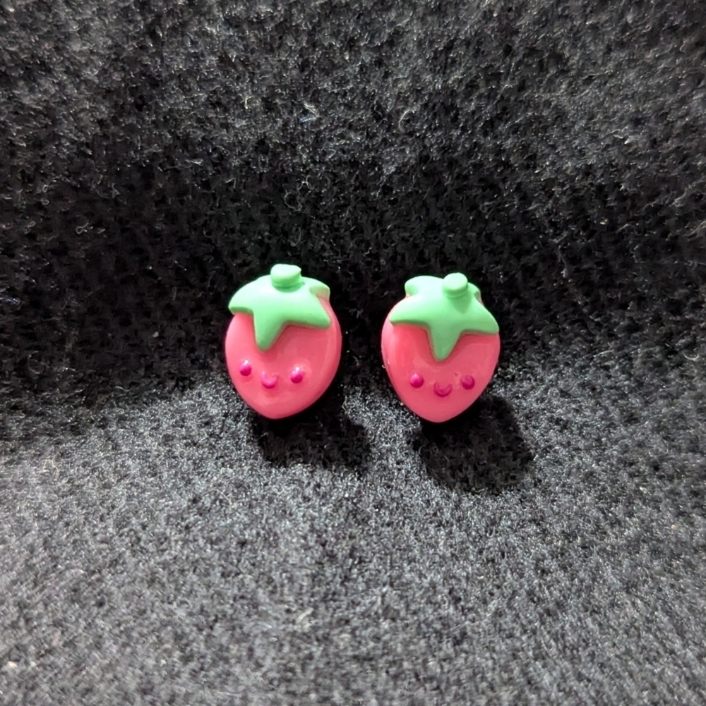 Pink And Green Strawberry Dainty Delicate Stud Statement Earrings